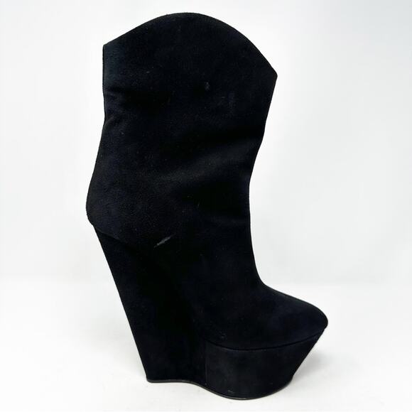 Giuseppe Zanotti Black Suede Platform Wedge Boots Size 38.5 - Picture 8 of 11